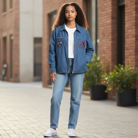 Disney Forever Mickey Embroidered Denim Zip-Up Jacket Shirt - Picture 15 of 15